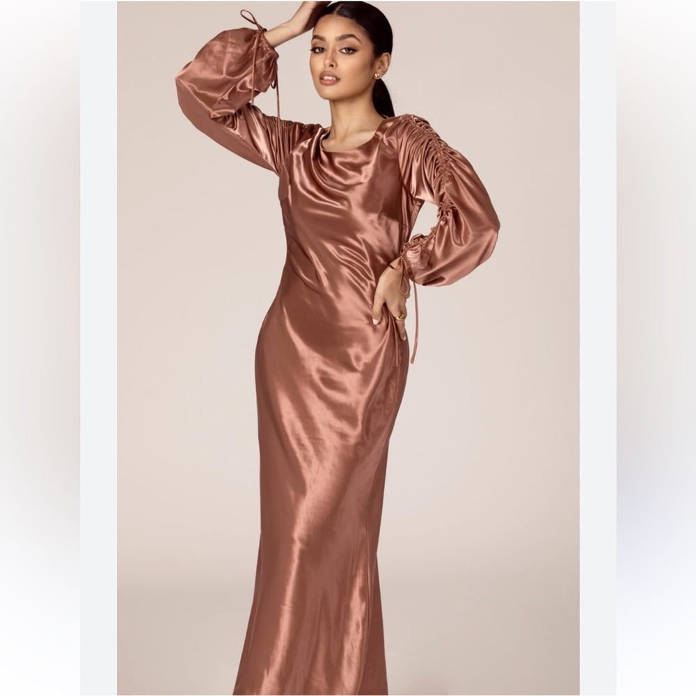 Anthropologie Copper Satin Long Sleeve Dress